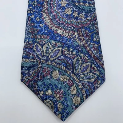"Corbata GEOFFREY BEENE Paisley Azul Púrpura Verde Seda Italiana Hecha en EE. UU. 56 X 3,75""" Foto 1 de 4