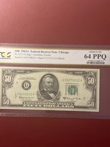 $50 1963A Federal Reserve Note Chicago PCGS 64 PPQ - Picture 1 of 2