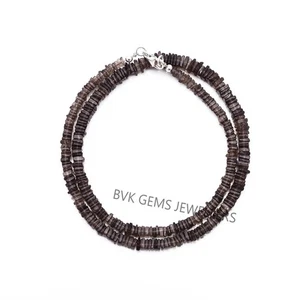 Natural Smoky Quartz Smooth Heishi Square Beads Necklace, Smoky Quartz Flat Thin - Picture 1 of 3