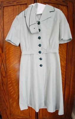 1950s  Vintage  USMC Marine Corp Woman’s Uniform Summer dress Green White Stripe - Image 1 of 4