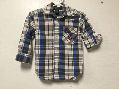 Camisa de vestir Rocawear bebé niño talla 12 meses azul gris blanco bolsillo 167 Foto 1 de 4