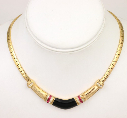 Collana Chevron Cristallo Strass Christian Dior Oro Nero Rosso Haute Couture