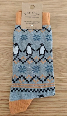BNWT Mens Fat Face Penguin Fairisle Pattern Socks Size 9.5-11