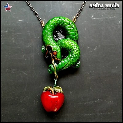 Luxury Jewelry Necklace Vintage Style Pendant Locket Snake Apple Amulet Charm - Image 1 of 4