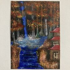 ACEO ORIGINAL PAINTING Mini Collectible Art Card Signed Beautiful Waterfall Ooak