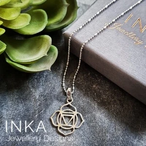 Sterling Silver ROOT CHAKRA Necklace 925 16" Ball Bead Chain YOGA Gift by INKA - Picture 1 of 5
