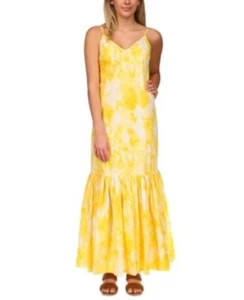 MSRP $175 Michael Kors Printed Maxi Slip Dress Yellow Size XS - Picture 1 of 1