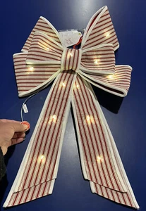 RED AND WHITE STRIPE CHRISTMAS BOW WITH LED LIGHTS - Picture 1 of 6