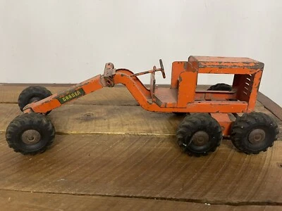 Vintage Toy Metal Pressed Steel Orange Structo Road Grader Construction Tractor - Image 1 of 4