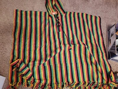 Мужской унисекс пончо плащ пальто куртка раста в полоску толстовка с капюшоном - Изображение 1 из 4