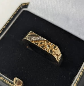 Vintage Mens 9ct Gold Nugget Diamond Signet Ring Square Retro Hip Hop 90s Size U - Picture 1 of 14