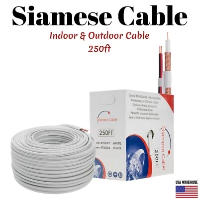 250ft RG59 Siamese 20AWG Cable Coaxial + 18/2 Security Camera Wire - Bulk White - Image 1 of 4