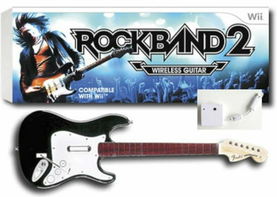 GENUINE Nintendo Wii-U/Wii ROCK BAND 2 Fender Wireless GUITAR WITH DONGLE Black - Image 1 of 3