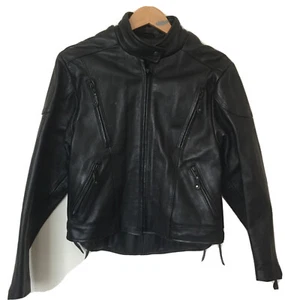 Women's M Black Tab Biker Leather Motorcycle Jacket Side Lace Beltless Vented - Picture 1 of 11