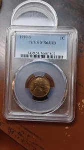 1910 S Lincoln Wheat Cent Penny Wood Grain Improperly Annealed PCGS MS63 RB 4981 - Picture 1 of 4