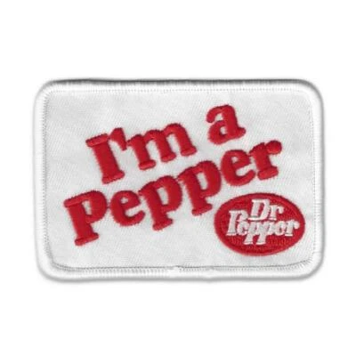 I'M A PEPPER IRON ON PATCH 3.5" Dr Pepper White Red Embroidered Retro Applique - Image 1 of 2