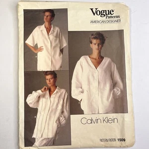 Vogue 1509 Calvin Klein Loose Shirt Classic Collar Less Used Ladies Cut Pattern - Picture 1 of 12