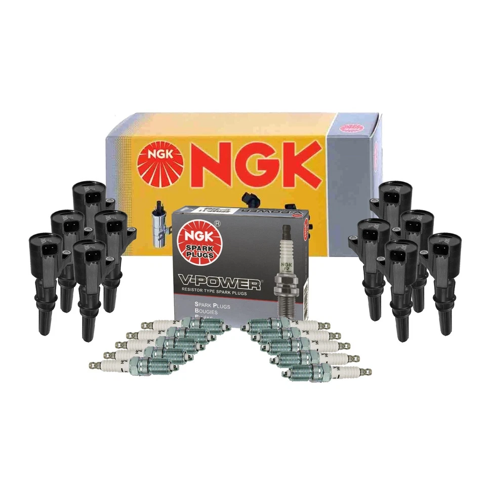 Kit de velas de ignição NGK 10 bobinas de ignição e 10 V-Power para Ford 6.8L V10 - Imagem 1 de 1