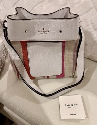 KATE SPADE MARTI Bucket  CROSSBODY SHOULDER BAG PINK Stripe  MSRP $359.  NWOT! - Image 1 of 4