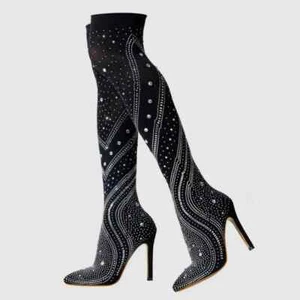 Mujeres Sexy Elastizadas Tacones Altos Delgados Botas Estrás Sobre la Rodilla Botas Bombas - Imagen 1 de 14