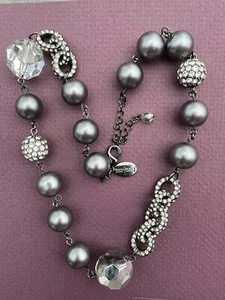 White House Schwarzmarkt große graue Perlen Kristall Halskette 18"-20" - Bild 1 von 8