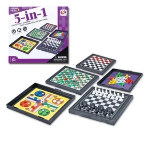 5 In 1 Magnetic Board Game Perfect Gift (Chess Ludo Checkers, Snakes & Ladders) - Picture 1 of 5