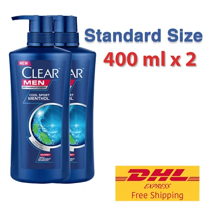 2 x 400 ml Clear Men Shampoo Anti-Dandruff Cool Sport Menthol Vitamin B3 Cooling - Image 1 of 4
