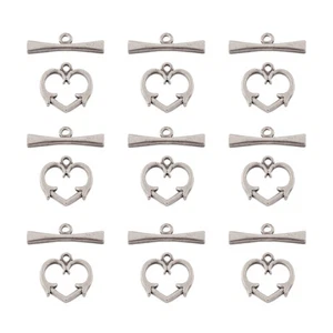 10 Set 304 Stainless Steel Heart Toggle Clasps T-Bar Connectors Clasps 15x15.5mm - Picture 1 of 7