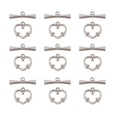 10 Set 304 Stainless Steel Heart Toggle Clasps T-Bar Connectors Clasps 15x15.5mm - Image 1 of 4