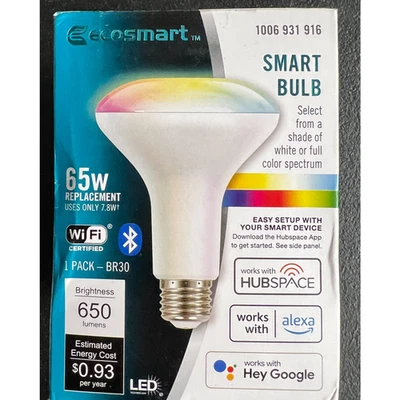 Ecosmart 65W LED Light Bulb BR30 Smart Color Changing WiFi Voice Control - Image 1 of 4