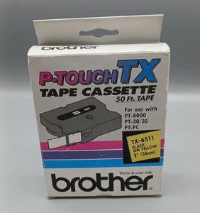 Brother P-Touch TX Tape Cassette | TX-6511 Black on Yellow 50 feet Tape - Picture 1 of 3
