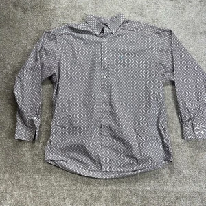 Camisa Ariat Para Hombre XL Blanca/Marrón/Azul Azteca Geométrica Botón Manga Larga Vaquero - Imagen 1 de 7