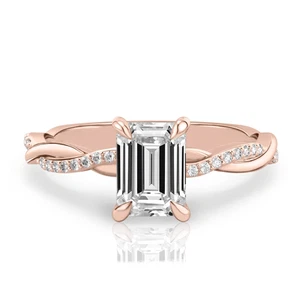 18K Rose Gold Ring IGI GIA Lab Grown Diamond Emerald Cut 1.10 Ct Engagement Band - Picture 1 of 9