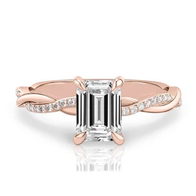18K Rose Gold Ring IGI GIA Lab Grown Diamond Emerald Cut 1.10 Ct Engagement Band - Image 1 of 4