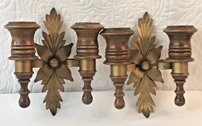 2 Vintage MCM Wall Sconce Candlestick Holder French Country Hollywood Regency - Image 1 of 4