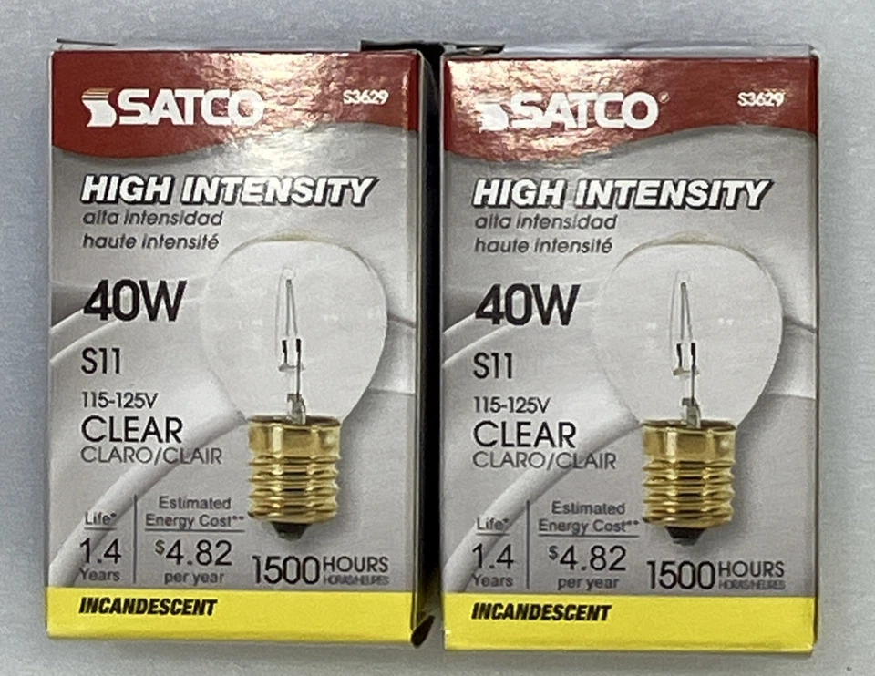 Satco S3629 High Intensity 40-Watt S11 Light 2 Count- Clear 1500 Hours - Image 1 of 1