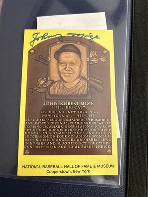 Johnny Mize Signed Baseball Hall Of Fame Plaque Postcard JSA Giants Cardinals - Image 1 of 2