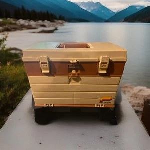 Vintage Plano 757 Tackle Box Angeln Aufbewahrung 4 Schubladen braun/hellbraun Made in USA - Bild 1 von 6