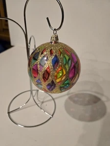 Dept 56 Christmas Ball Clear Glass Ornament, Red & Green, Gold Glitter 3 3/5" - Picture 1 of 7