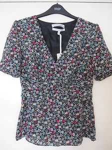 Brandneu mit Etikett John Lewis Damen Frauen reine Seide Bluse Top Größe 8 mehrfarbiges Muster - Bild 1 von 1