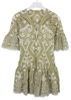 SANDRO Drew Dress Women's (EU) 36 Guipure Embroidered Lace Mini Green - Image 1 of 4