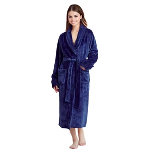 Women Plush Shawl Collar Robe, Fleece Bathrobe, Navy (S/M) - Picture 1 of 1