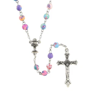 First Communion Rosary Flowers for Our Lady Multi Color Fimo 6mm Beads Last One - Picture 1 of 1
