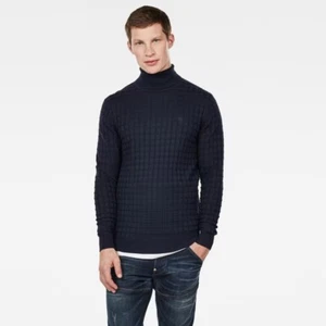 Neu Herren G-Star rohes Logo Kern Tisch Strick Schildkrötenhals Marineblau Pullover Pullover XL - Bild 1 von 3