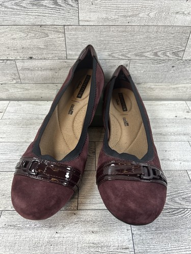 Flats Balletto Clarks Kinzie Light donna 8M pelle scamosciata bordeaux e patinata