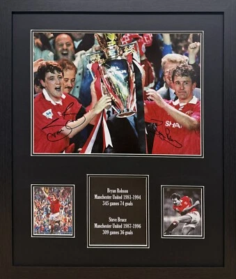 FOTO ENMARCADA STEVE BRUCE & BRYAN ROBSON DOBLE FIRMADA MANCHESTER UNITED PRUEBA DE CERTIFICADO DE AUTENTICIDAD Foto 1 de 4