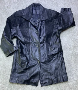 J Ferrar Leather Car Coat Men’s Medium Black Snakeskin Print Rocker Goth Vintage - Picture 1 of 20