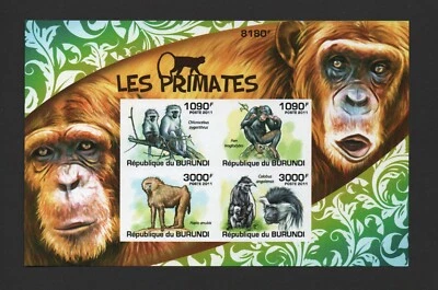 BURUNDI 2011 PRIMATES 4v. Hoja de recuerdo de sello IMPERF *MNH* Foto 1 de 2