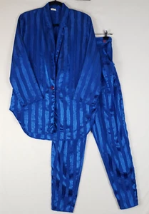 Conjunto de pijama de satén vintage para mujer pequeño azul real a rayas retro años 80 7 modas - Imagen 1 de 21