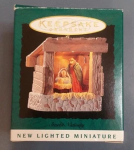 1995 Hallmark Andenken Ornament BELEUCHTETE Miniatur "Starlit Krippe" Neu - Bild 1 von 11